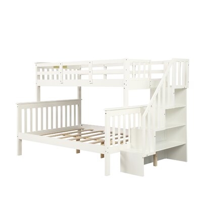 Stairway Twin-Over-Full Bunk Bed With Storage And Guard Rail For Bedroom, Dorm, For Kids, Adults, Gray Color - Image 0