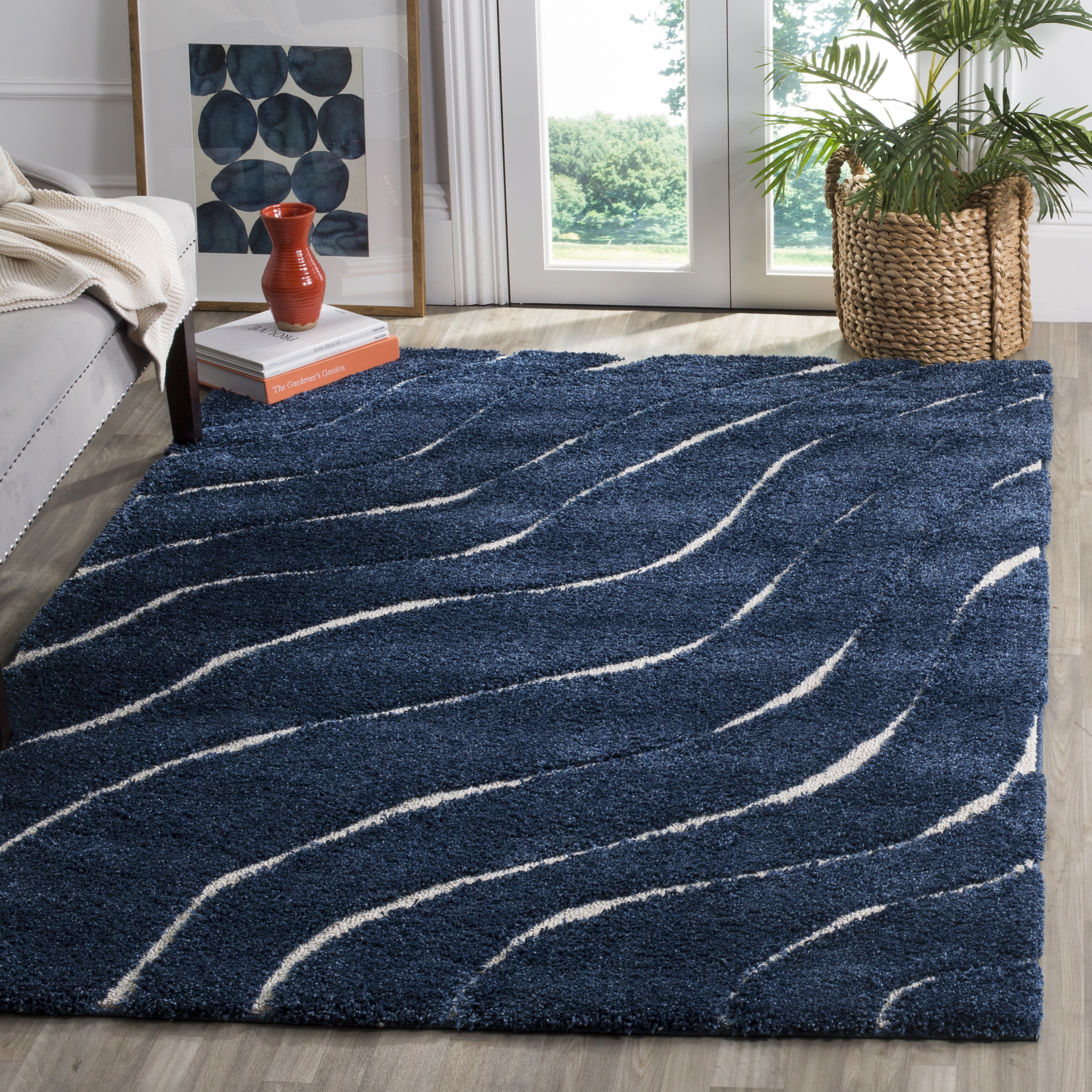 Arlo Home Woven Area Rug, SG472-6511, Dark Blue/Cream,  6' X 9' - Image 1