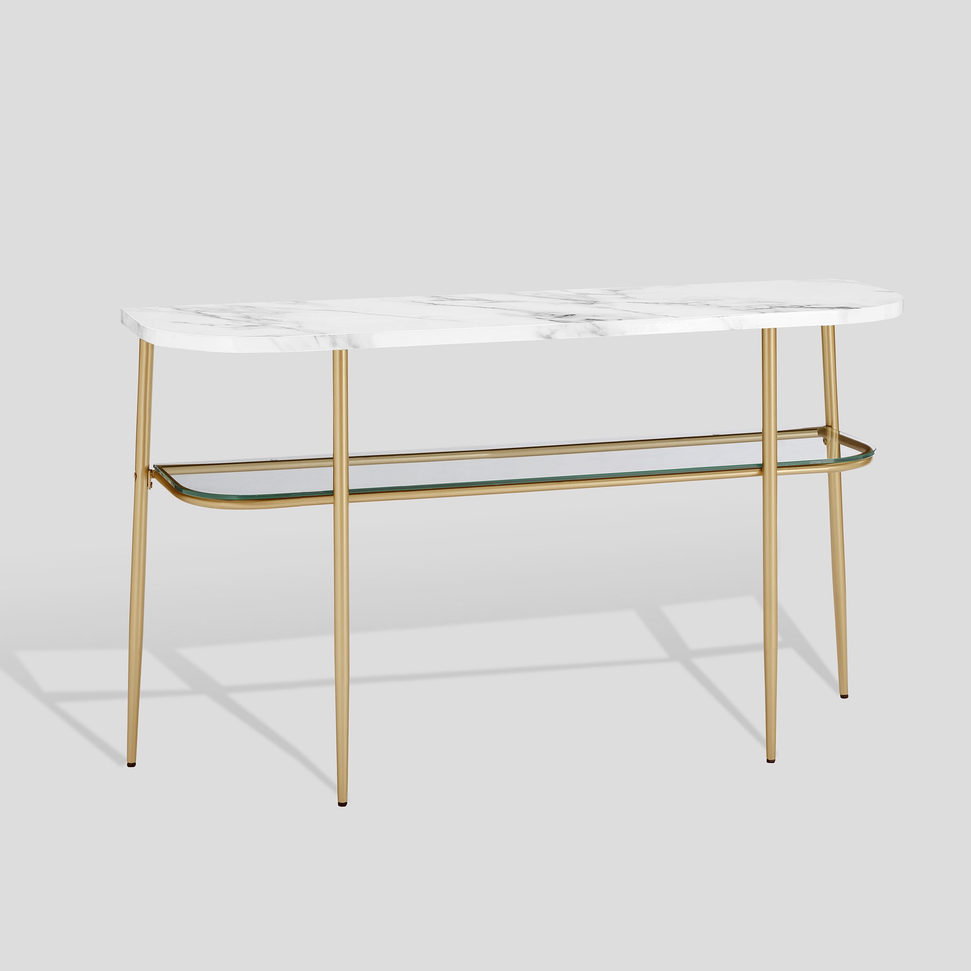 52" Curved Faux Marble, Glass and Metal Entry Table - Calacatta Marble/ Gold - Image 1