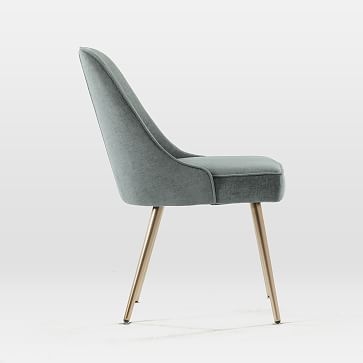 Mid-Century Upholstered Chair,Performance Velvet,Petrol,Oil Rubbed Bronze - Image 2