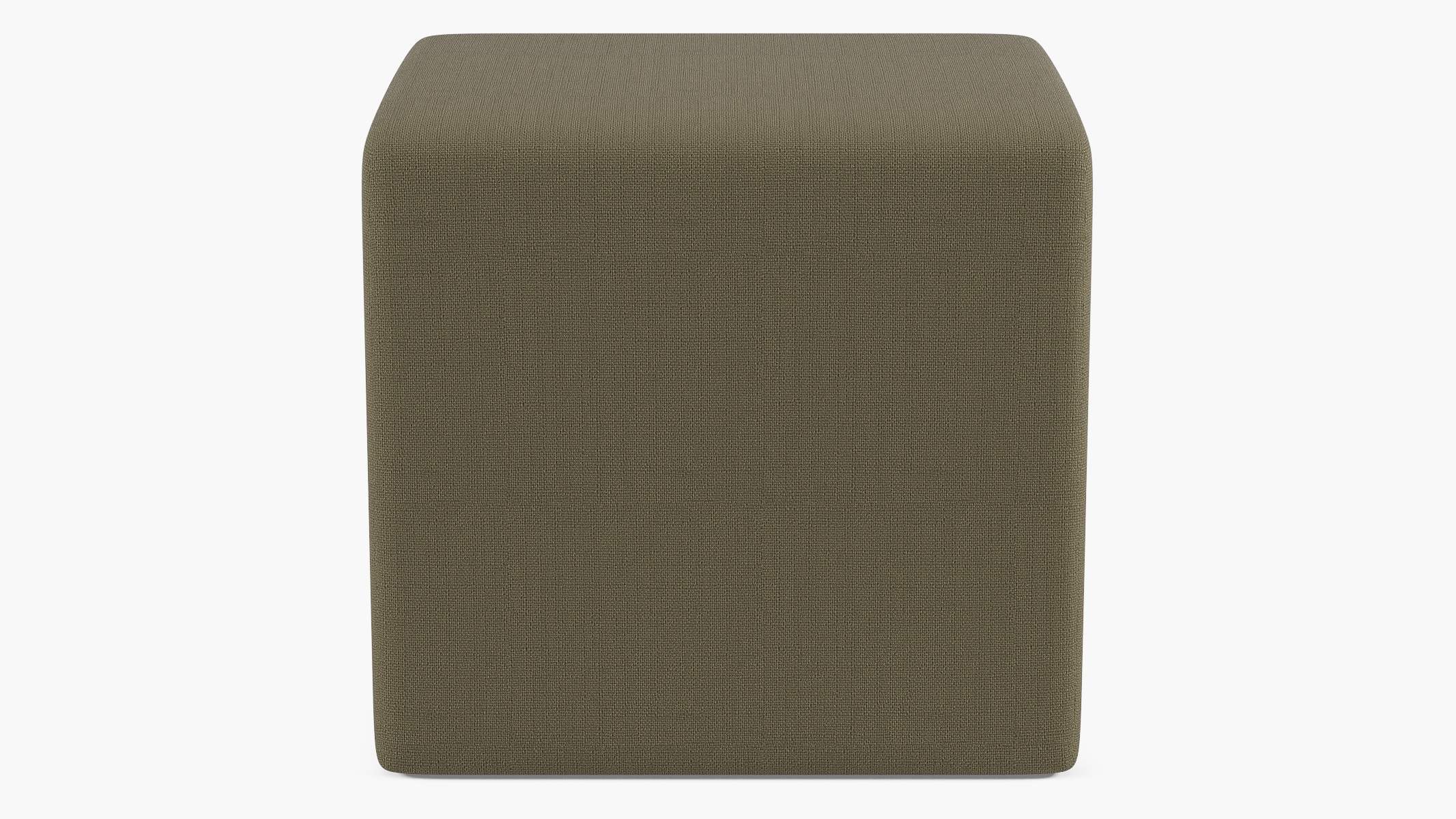Cube Ottoman, Olive Everyday Linen - Image 0