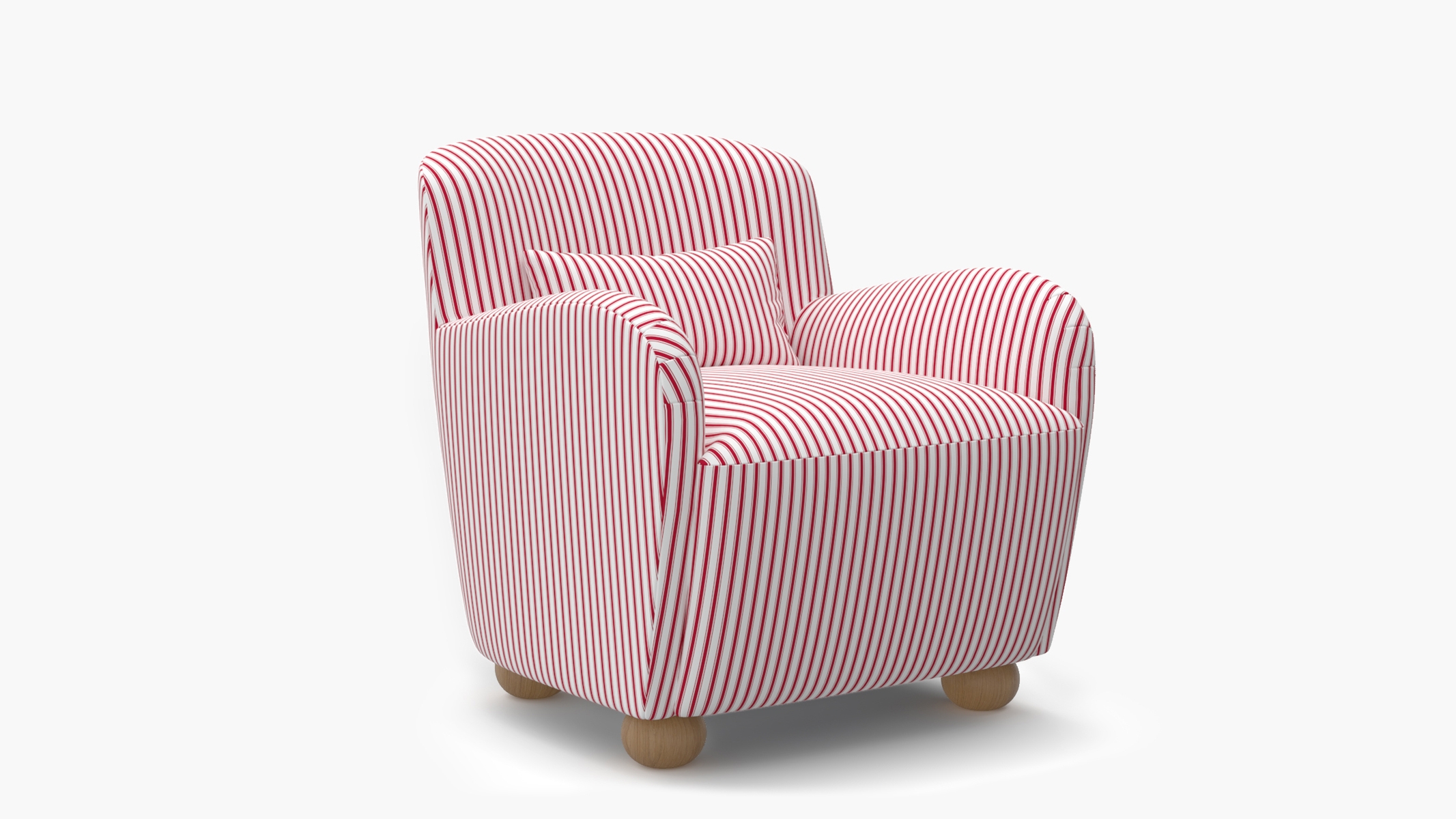 Club Chair, Red Classic Ticking Stripe, Natural Bun Foot - Image 1