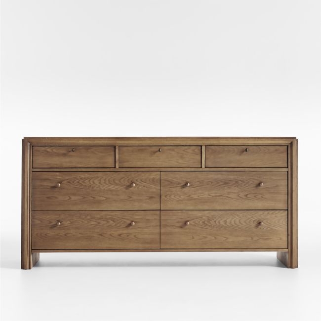 Caldwell 72" Barley Brown Oak Wood 7-Drawer Dresser by Jake Arnold - Image 0