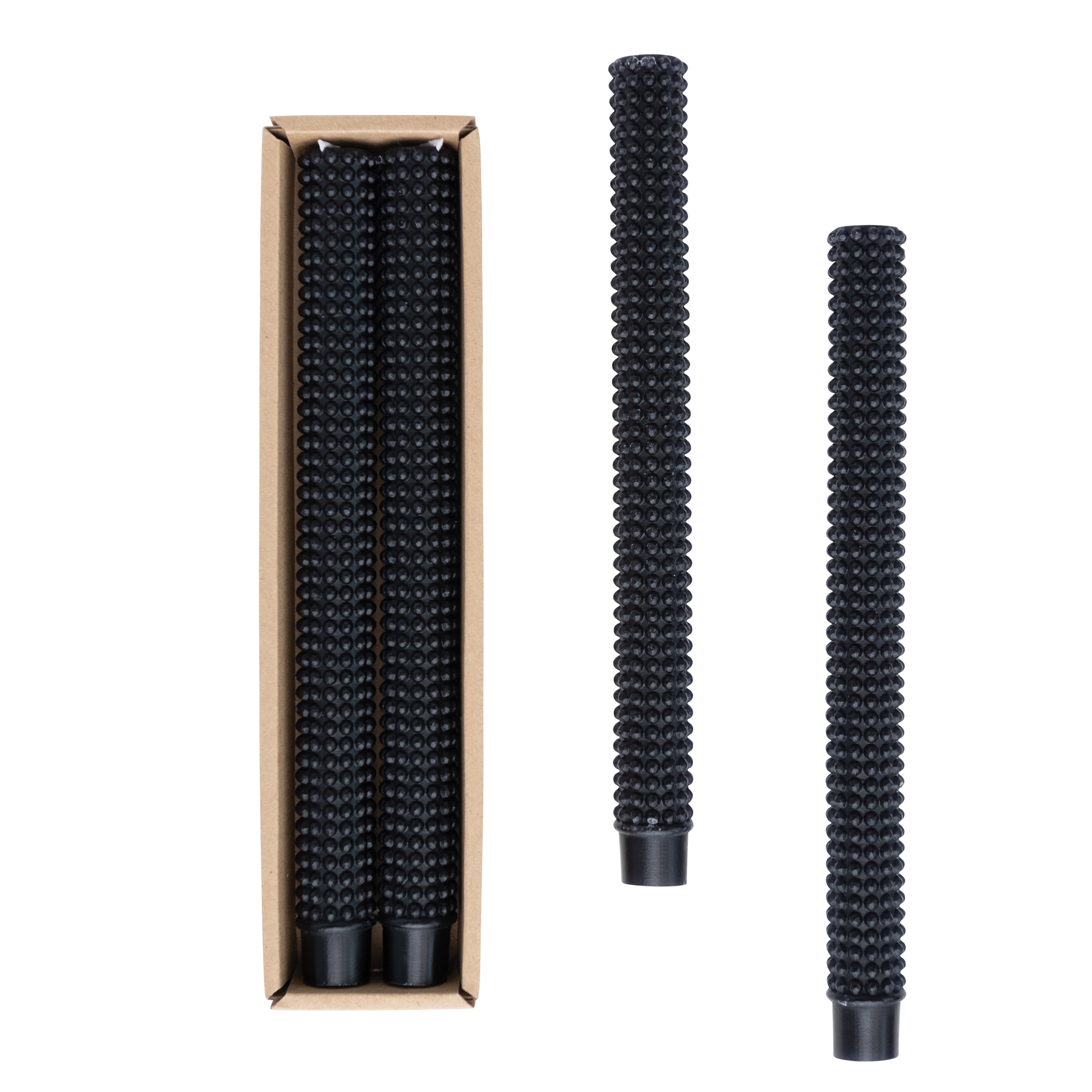 Unscented Hobnail Taper Candles in Box, Set of 2, Black - Image 0