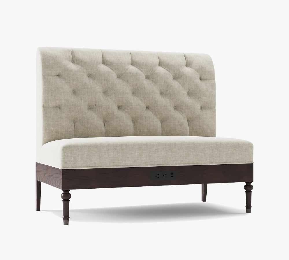 Hayworth Upholstered 2-Seater Banquette, Black Legs & Added Power, Basketweave Slub Charcoal - Image 0