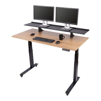 Split Top Electric Adjustable Height Standing Desk With Monitor Shelf SUDE - Image 0