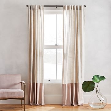 Belgian Flax Linen & Luster Velvet Curtain, Natural & Dusty Blush, 48" x 108", Individual Panel - Image 0