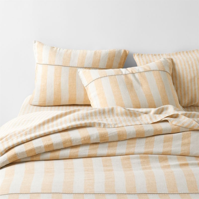 Aire Natural EUROPEAN FLAX ™-Certified Linen Cabana Stripe Arcadia Tan/Savannah Yellow Euro Bed Pillow Sham - Image 1