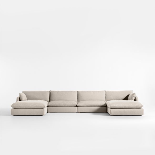 Unwind Modular 4-Piece U-Shaped Slipcovered Sectional Sofa with Double Chaise Lounge - Image 0