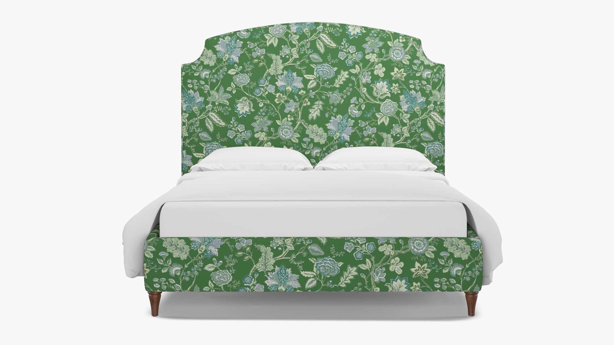 Cove Bed, Green La Vendee, Walnut Decorative Tapered Leg, Queen - Image 0