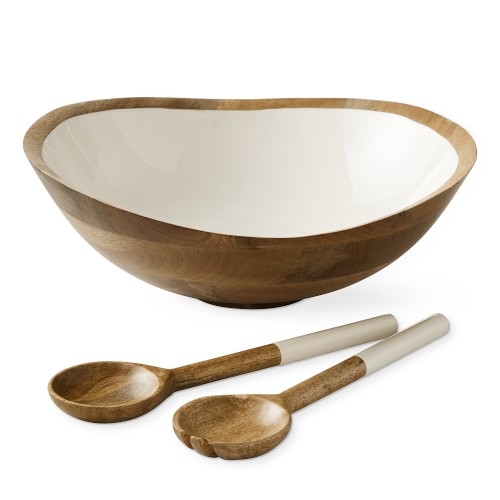 Wood and Lacquer Salad Bowl & Servers - Image 0