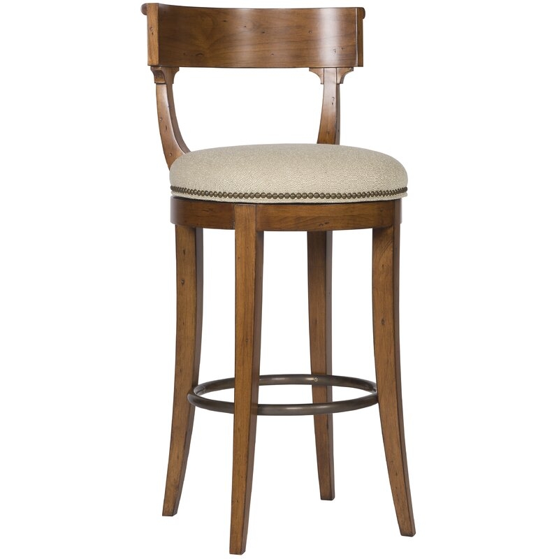 Vanguard Furniture Miles 41" Swivel Bar Stool Color: Brownstone, Upholstery: Tuck Cobalt - Image 0