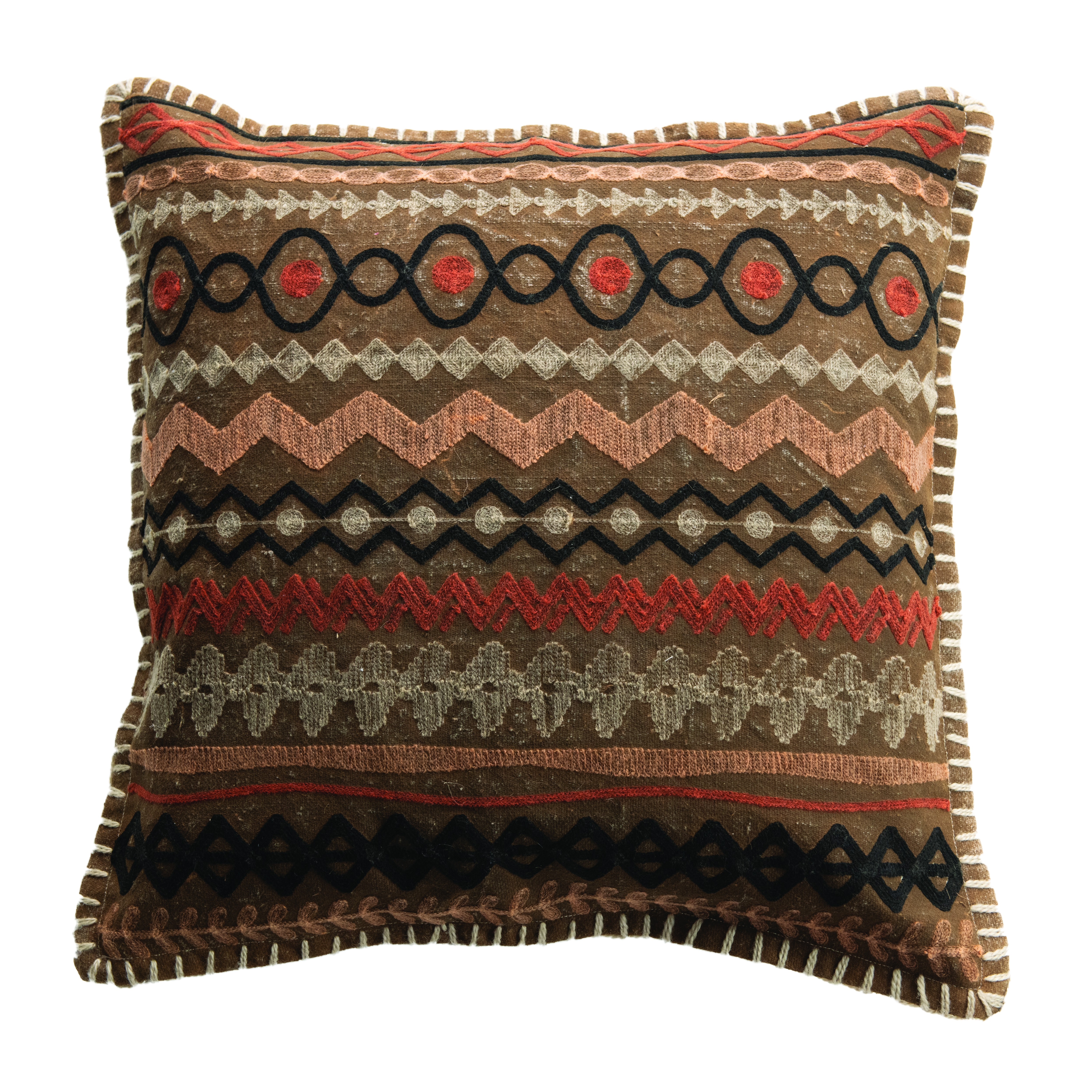 Multi Color Square Cotton Pillow with Embroidery - Image 0