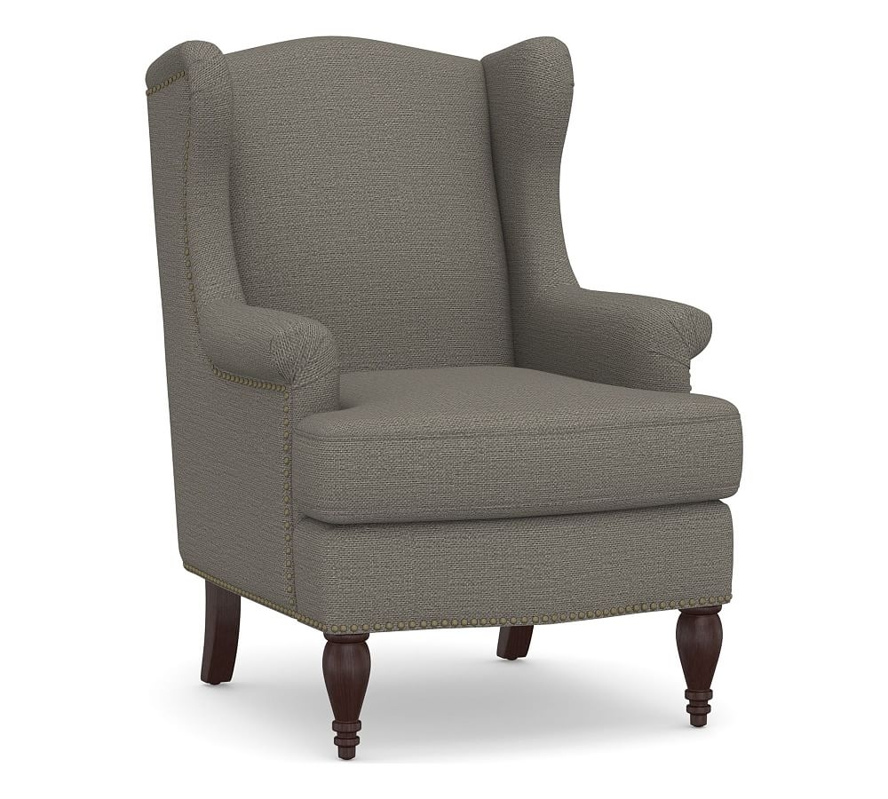 SoMa Delancey Upholstered Wingback Armchair, Polyester Wrapped Cushions, Chunky Basketweave Metal - Image 0