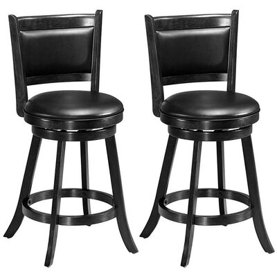 Set Of 2 Swivel Bar Height Stool Wood Dining Chair Barstool-Black - Image 0