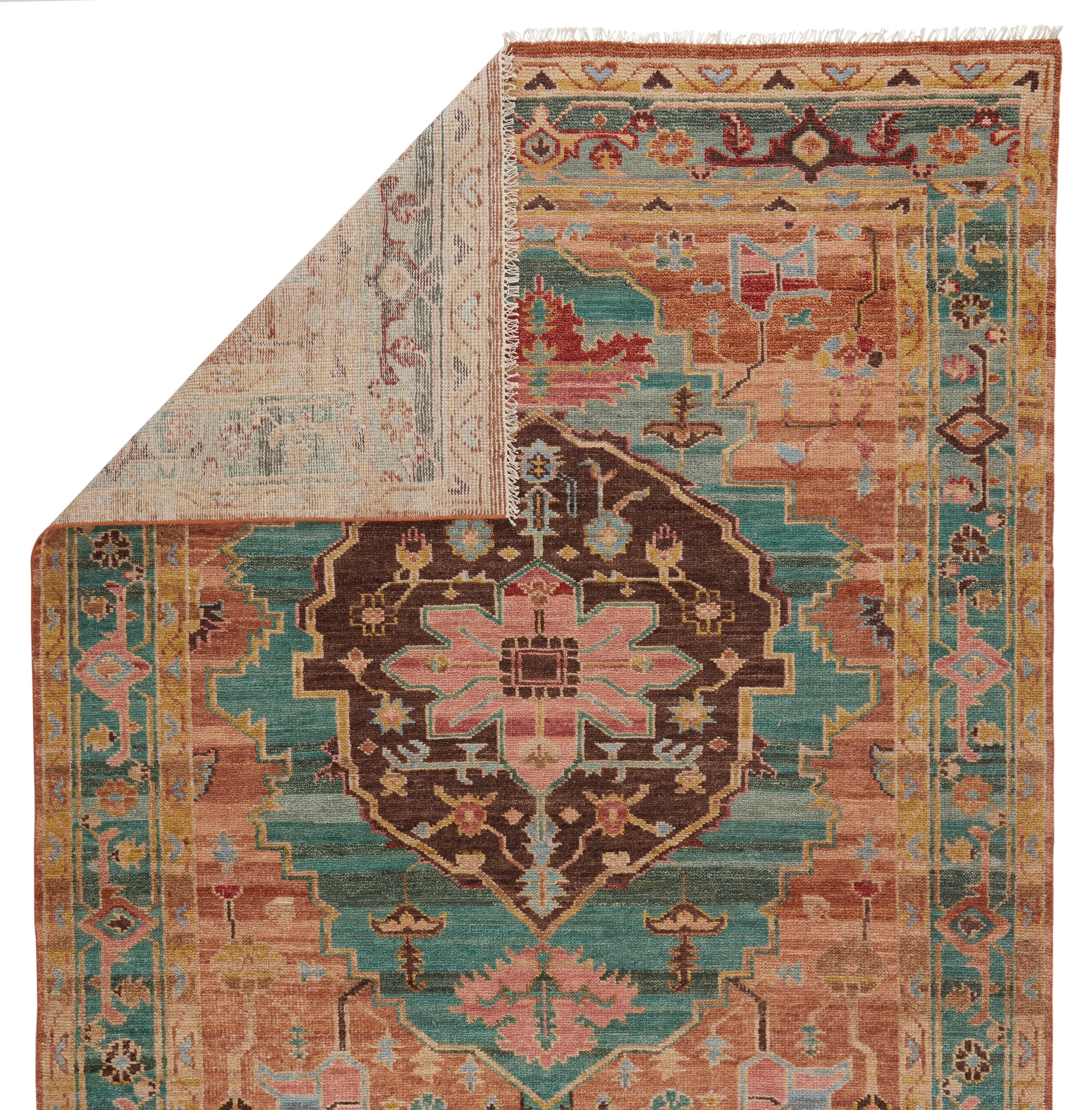 Jude Hand-Knotted Medallion Teal/ Dark Blush Area Rug (6'X9') - Image 2