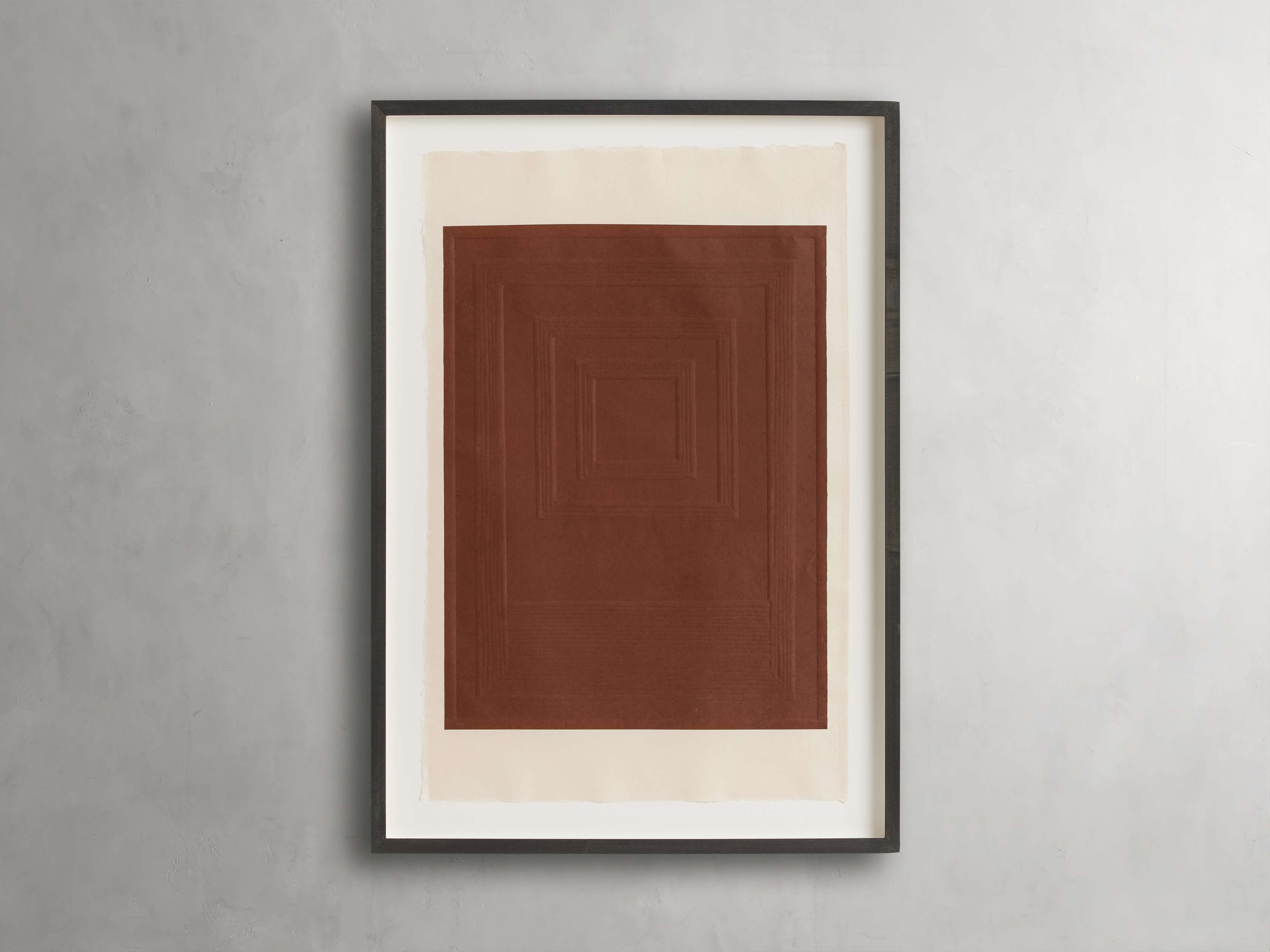 Embossed Abstract Framed Silkscreen in Rust Wood Brown - Image 0