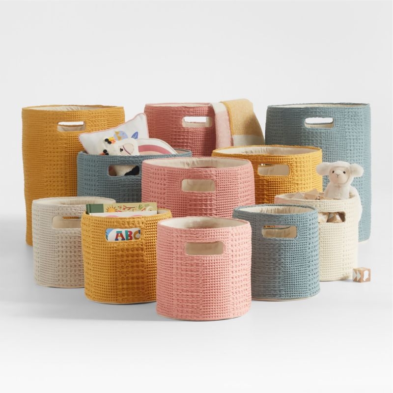 Nella Rose Pink Cotton Waffle Weave Large Storage Bin with Handles - Image 2