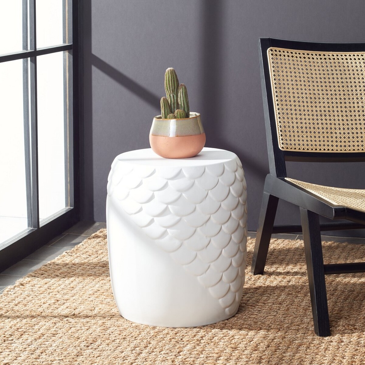 Julyvia Concrete Accent Stool - Ivory - Safavieh - Image 1