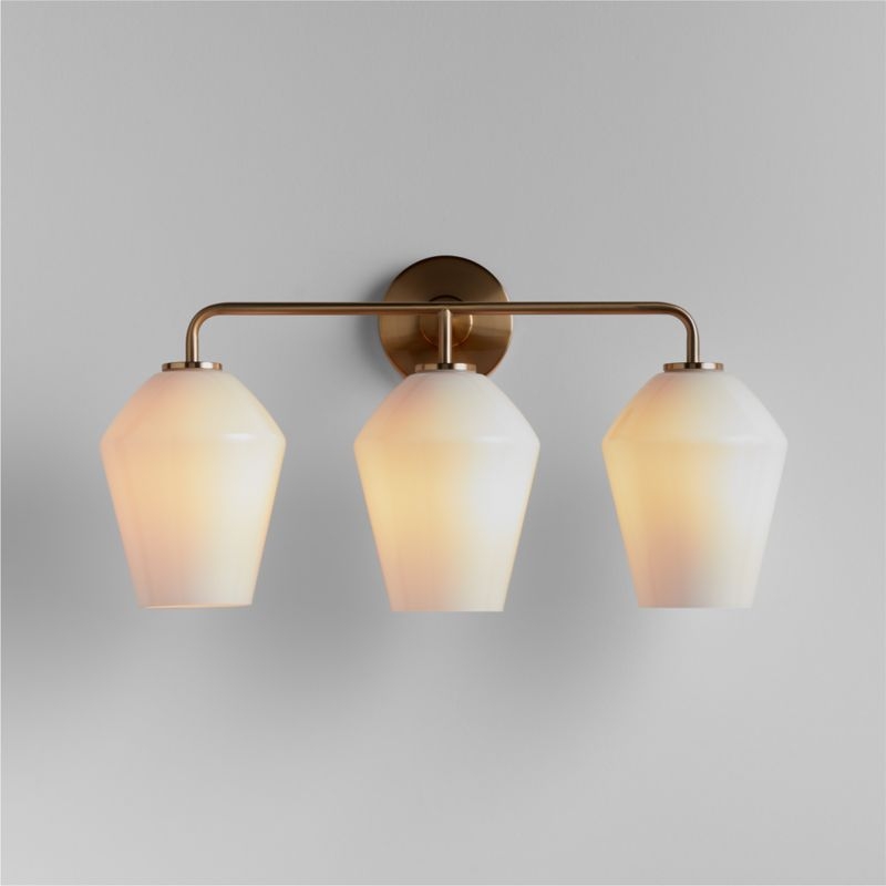 Arren Brass 3-Light Wall Sconce with Milk Angled Shades - Image 1