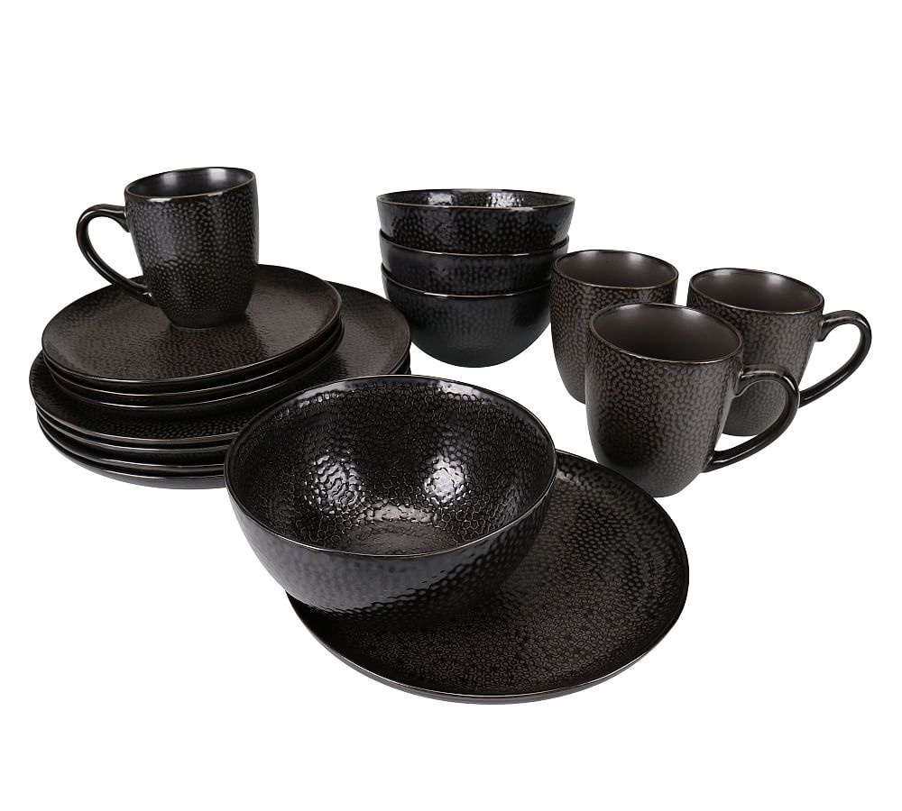 Serene Stoneware 16-Piece Dinnerware Set (dinner plate, salad plate, soup bowl, mug) - Black - Image 0