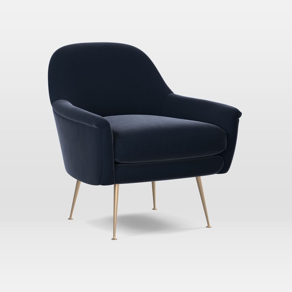 Phoebe Mid-Century Chair, Astor Velvet, Ink Blue, Brass - Image 0