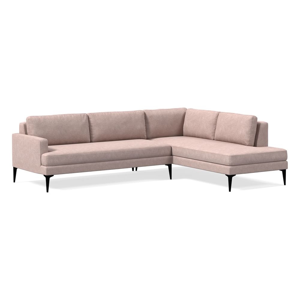 Andes 101" Right Multi Seat 2-Piece Bumper Chaise Sectional, Petite Depth, Distressed Velvet, Mauve, Dark Pewter - Image 0
