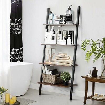 Multipurpose 4-Tier Industrial Leaning Wall Bookcase With Metal Frame - Image 0