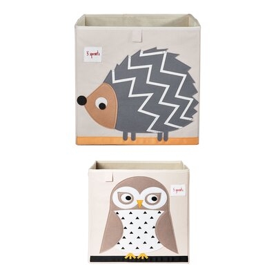 3 Sprouts Children's Foldable Fabric Storage Box Soft Toy Bins, Hedgehog And Owl - Image 0