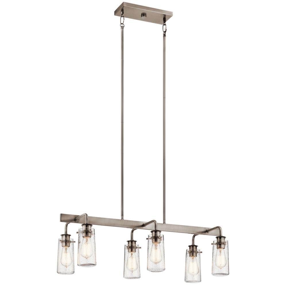 KICHLER Braelyn 6-Light Classic Pewter Linear Chandelier with Clear Seeded Glass Shade - Image 0