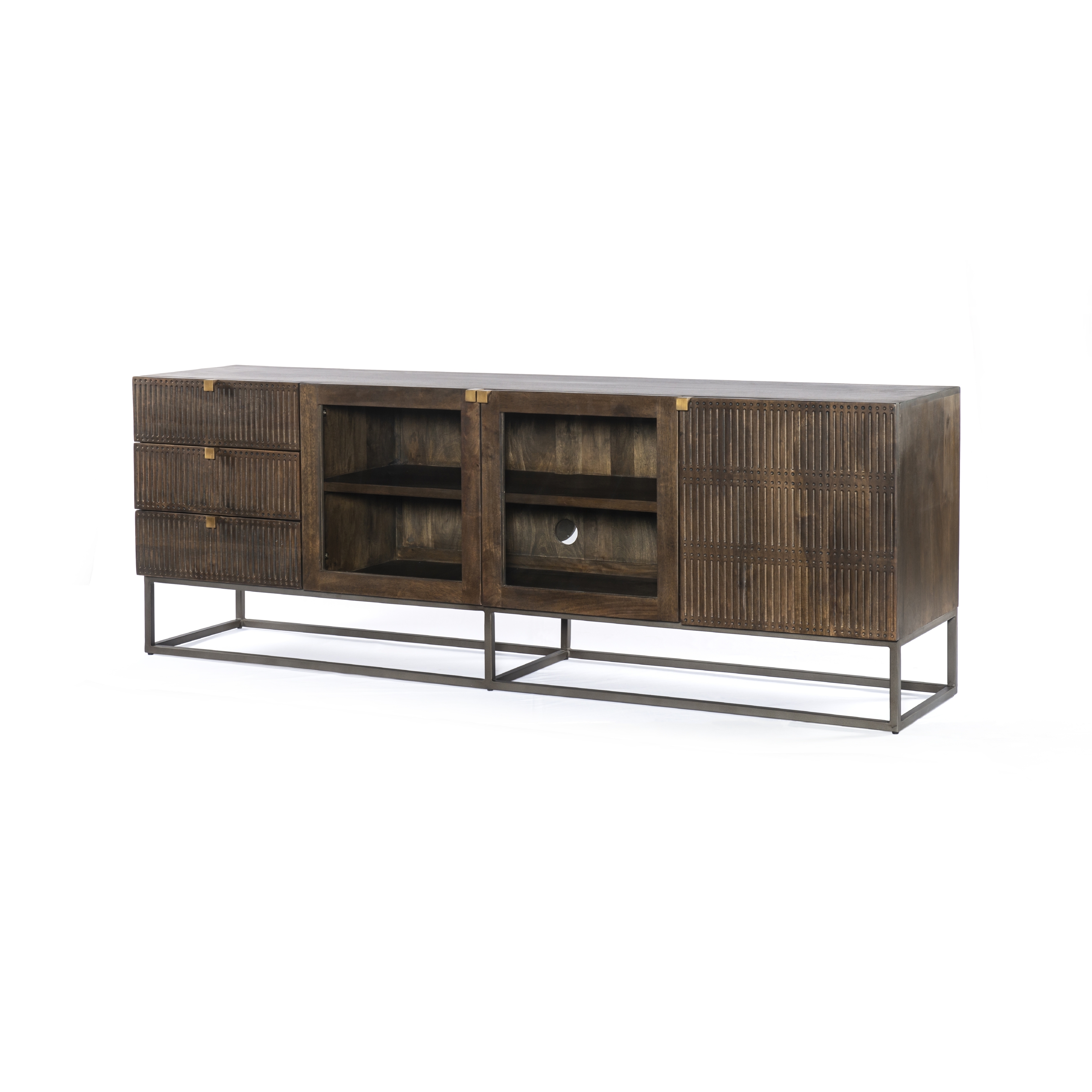 Kelby Media Console-Carved Vintage Brown - Image 0
