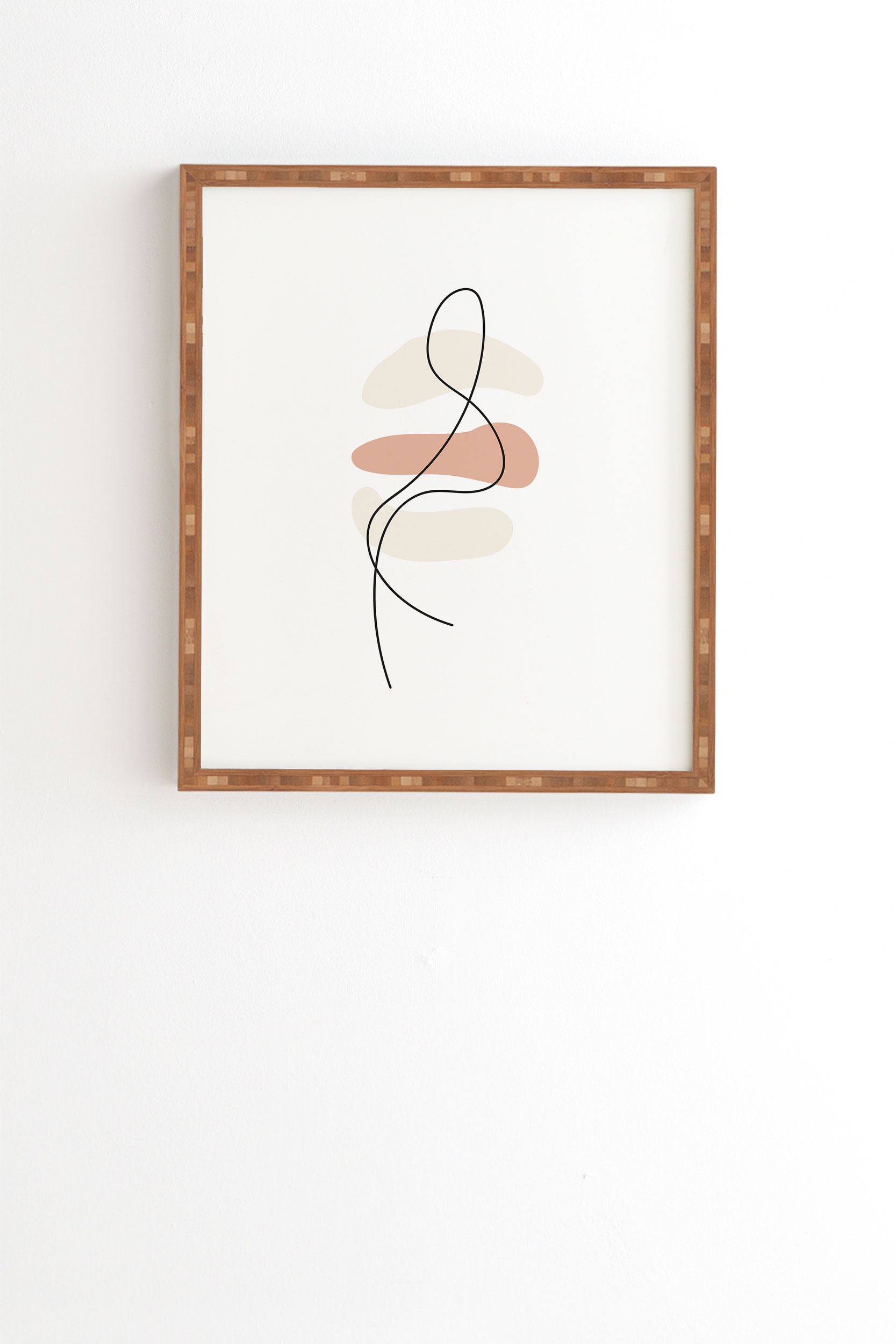 Abstract Minimal Line Beige by Mambo Art Studio - Framed Wall Art Bamboo 20" x 20" - Image 0