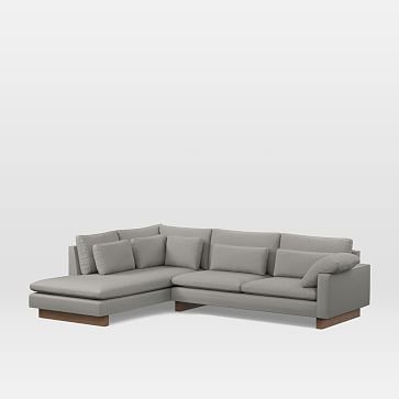 Harmony Sectional Set 14: Right Arm 2 Seater Sofa, Left Arm Terminal Chaise, Down Blend, Twill, Silver, Walnut - Image 0