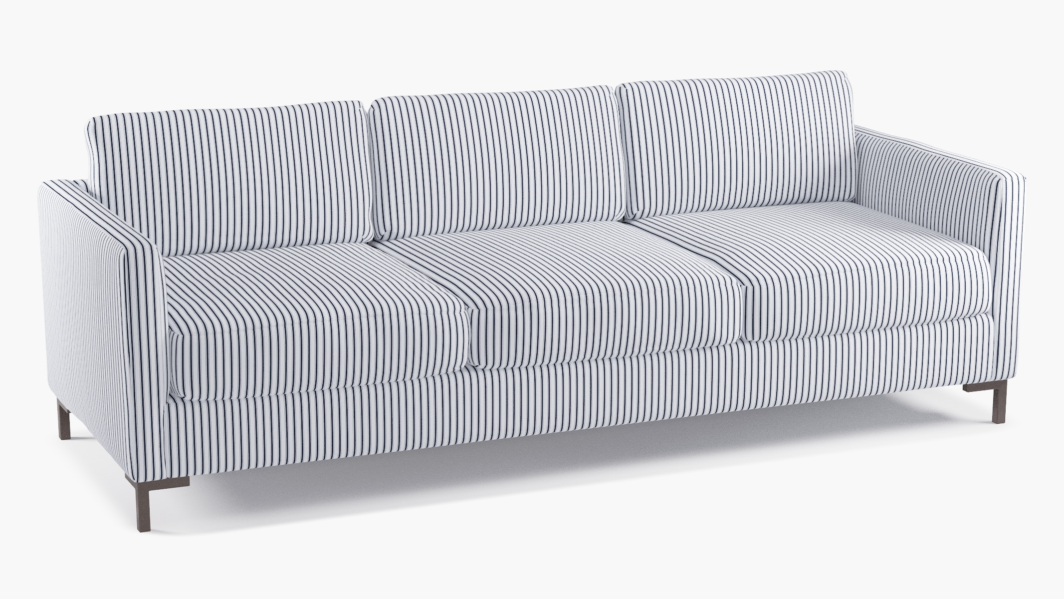 Modern Sofa, Navy Classic Ticking Stripe, Bronze L Leg - Image 1