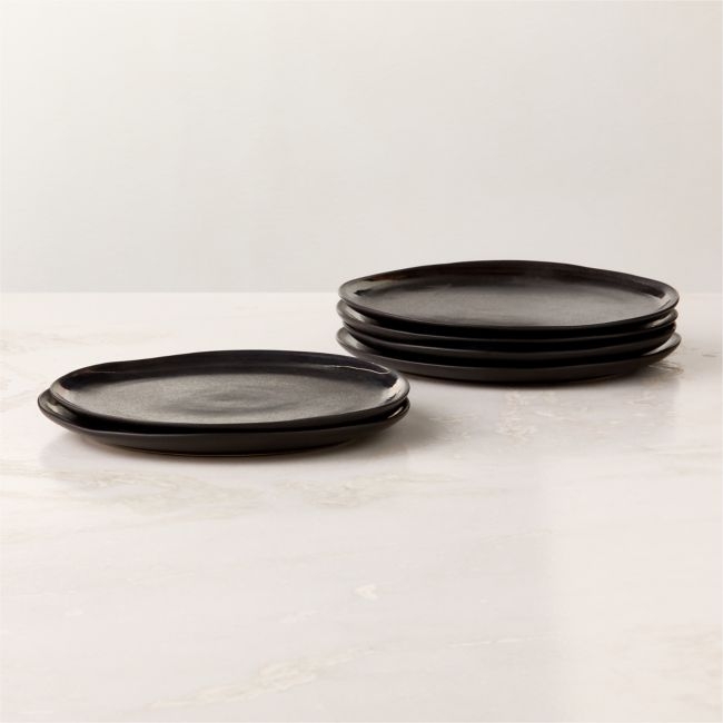 Hyacinth Black Salad Plates with Reactive Glaze Set of 6 - Image 0