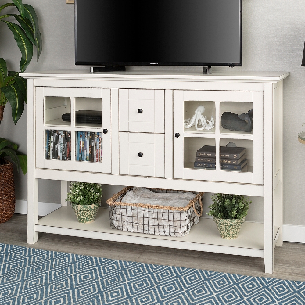 Robson 52" Wide Antique White Wood 2-Drawer TV Stand Buffet - Style # 90M91 - Image 0