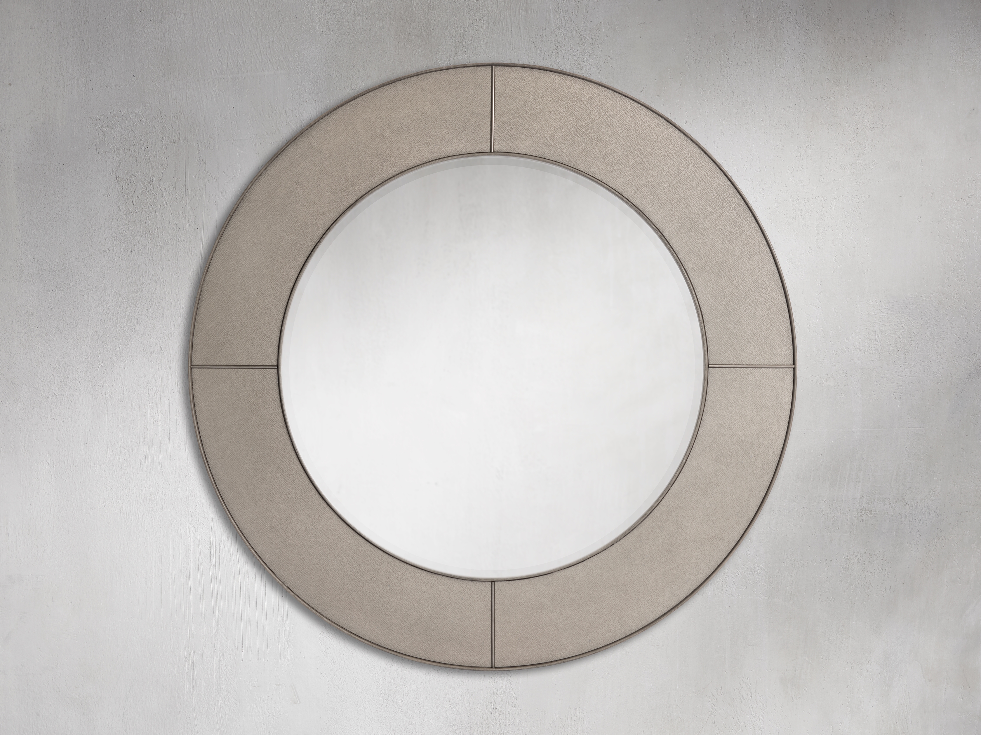 Malone Round Wall Mirror in Leather Gray  Manta - Image 0