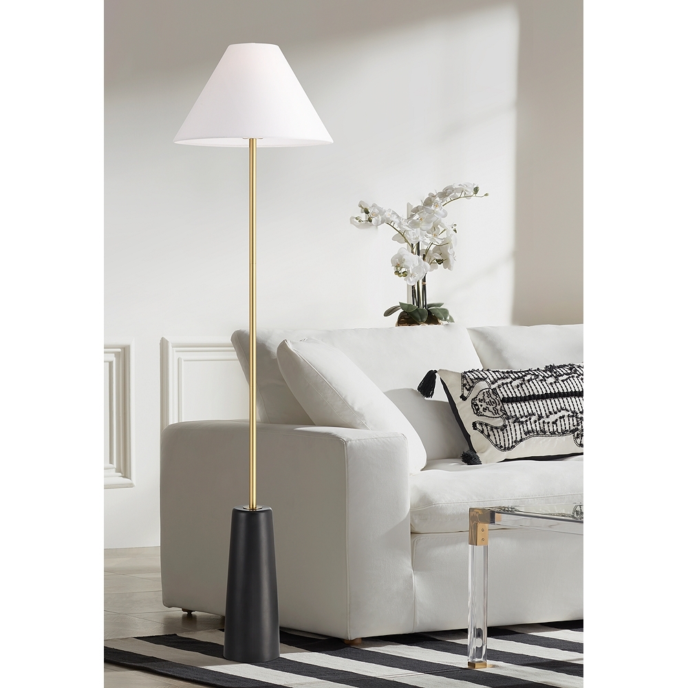 Possini Euro Bamba 61 3/4" High Black and Brass Modern Floor Lamp - Image 0