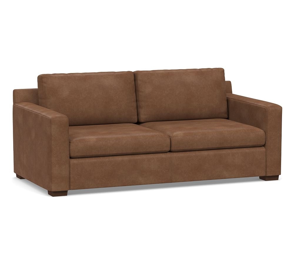 Shasta Square Arm Leather Deep Seat Sofa 80", Polyester Wrapped Cushions, Statesville Toffee - Image 0