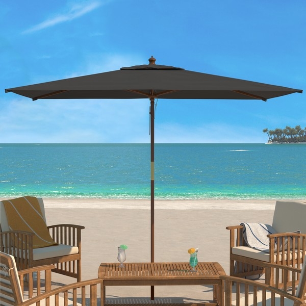 Aklin 10Ft Wood Umbrella - Grey - Safavieh - Image 1