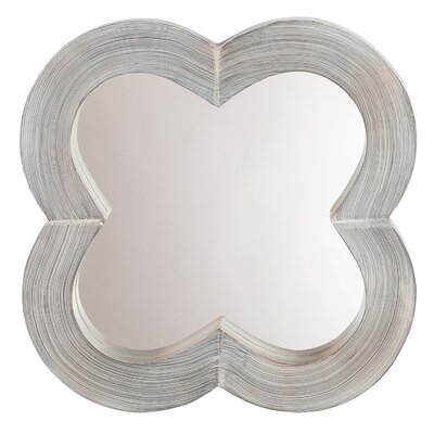 Wall Mirror With Quatrefoil Shape Thick Wooden Frame, Gray - Image 0