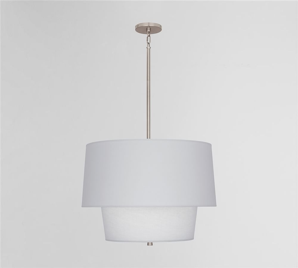 Milton Tiered Drum Shade Pendant, Pearl Gray Shade & Polished Nickel - Image 0