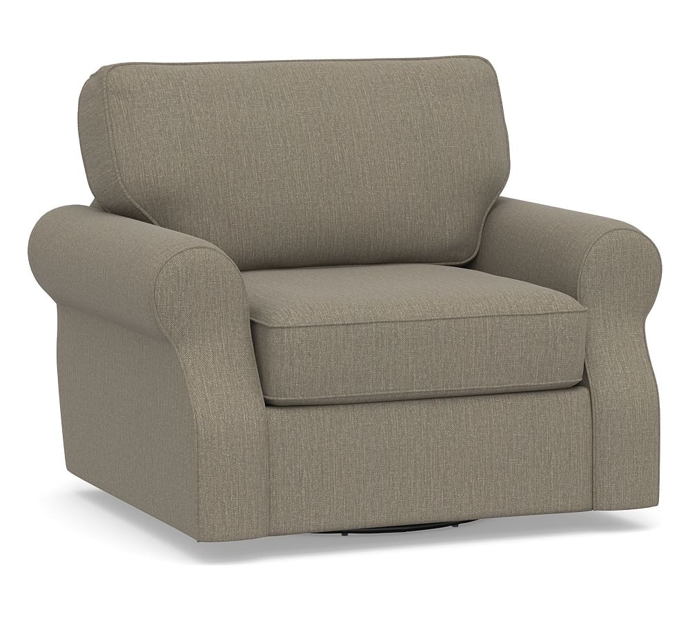 Soma Fremont Roll Arm Upholstered Swivel Armchair, Polyester Wrapped Cushions, Chenille Basketweave Taupe - Image 0