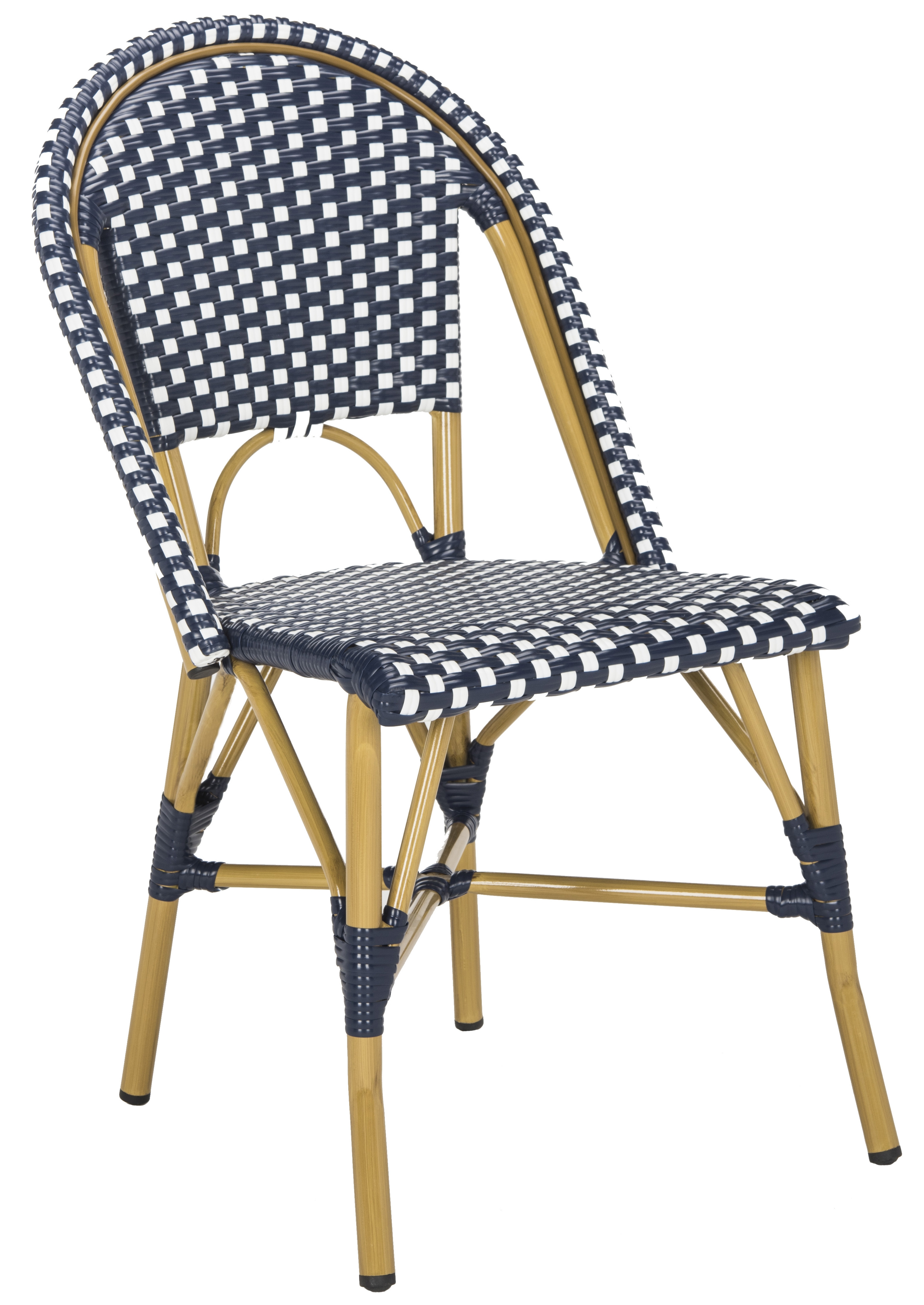 Salcha Indoor-Outdoor French Bistro Stacking Side Chair - Navy/White/Light Brown - Arlo Home - Image 2