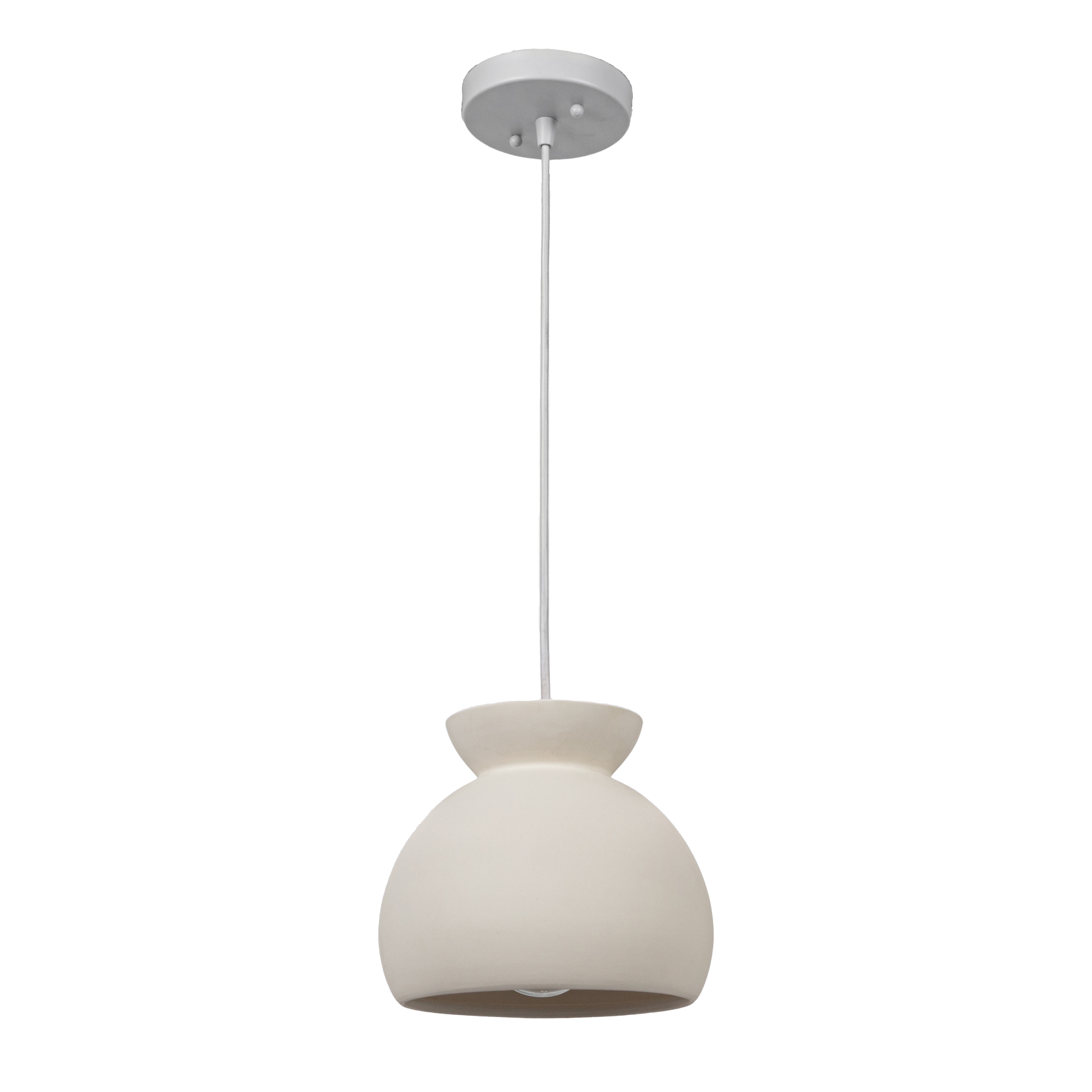 Sienna - Boho Ceramic Ceiling Light with White Fabric Cord, Matte White - Image 0