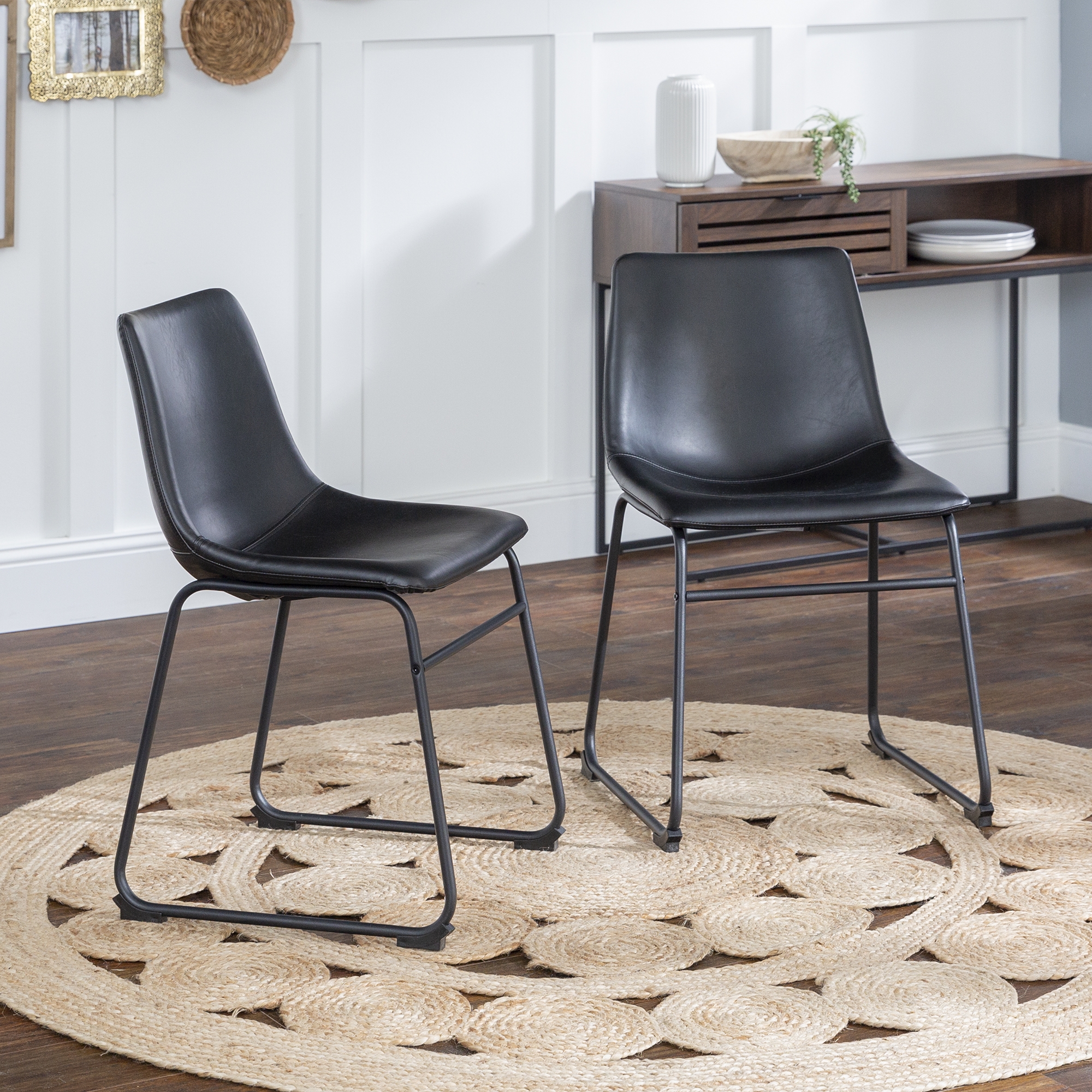 18" Industrial Faux Leather Dining Chair, Set of 2 - Black - Image 4