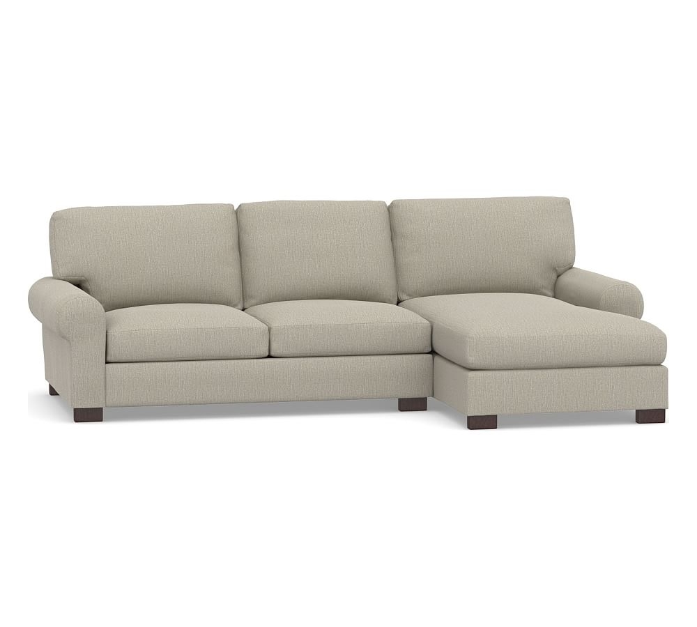 Turner Roll Arm Upholstered Right Arm Sofa with Chaise Sectional, Down Blend Wrapped Cushions, Chenille Basketweave Pebble - Image 0