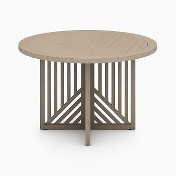 Linear Cutout Outdoor Round Dining Table,Teak,Brown - Image 1