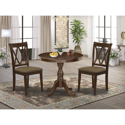 , Mahogany Alcott Hill® Katharina-LWH-W 3 Piece Dining Room Set - 1 Pedestal Table And 2 Linen White Wooden Chairs - Linen White Finish - Image 0