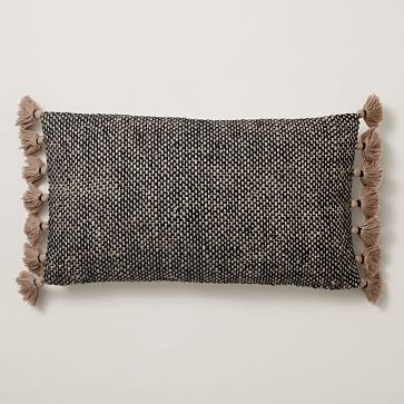 Two Tone Chunky Linen Tassels Pillow Cover, 12"x21", White - Image 2